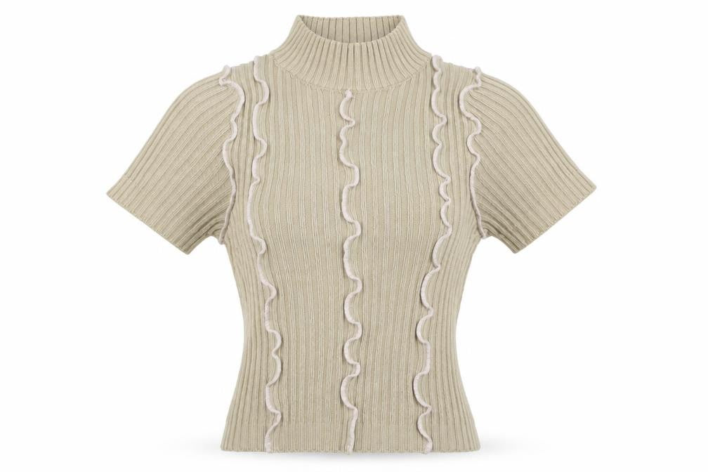 Collusion Women's Beige High Neck Acrylic T-Shirt Size 8
