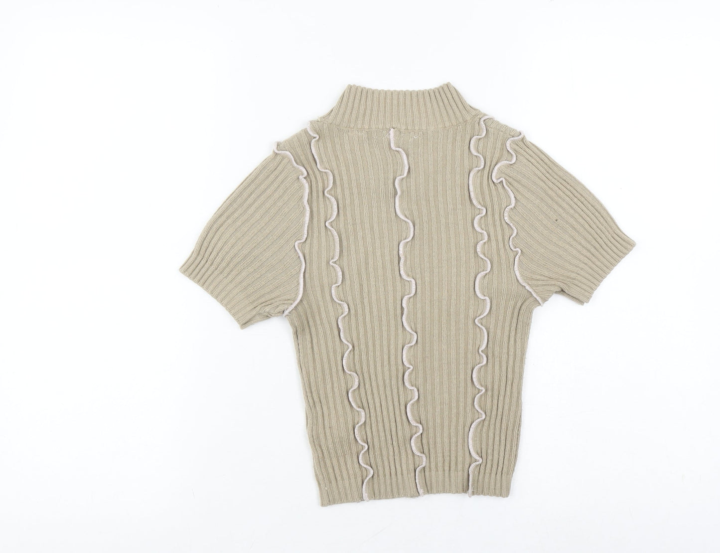 Collusion Women's Beige High Neck Acrylic T-Shirt Size 8