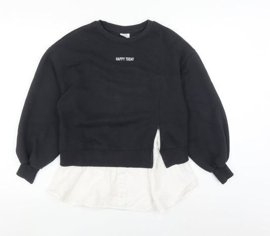 Zara Girls Black Crew Neck Sweatshirt 11-12 Years