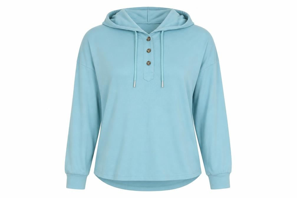 Jocosa Women's Blue Henley Hoodie Size M - Casual Wear