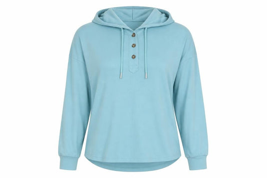 Jocosa Women's Blue Henley Hoodie Size M - Casual Wear