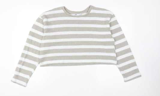 Zara Women's Beige Stripe Pullover Jumper M