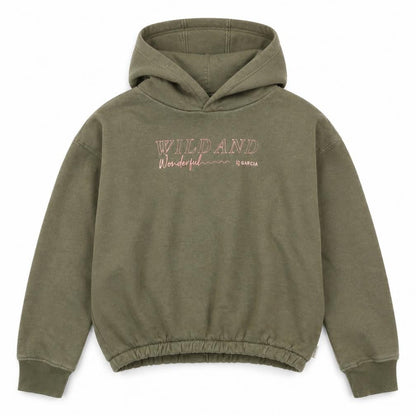 Front view of Garcia girls’ green pullover hoodie 11-12 years