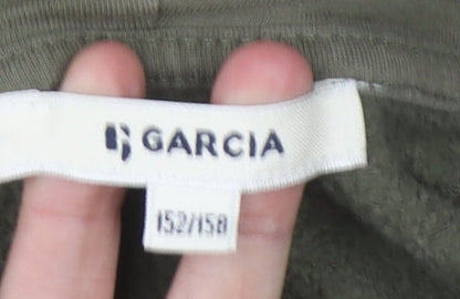 Close-up detail of Garcia girls’ green pullover hoodie 11-12 years