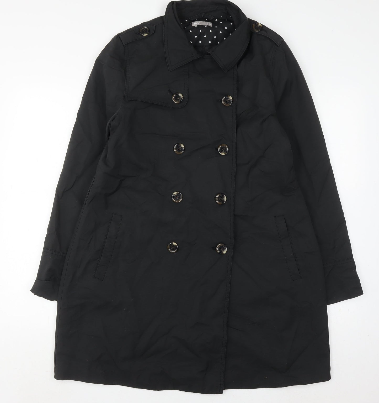Tex Women's Black Trench Coat Size 14 Button Accents