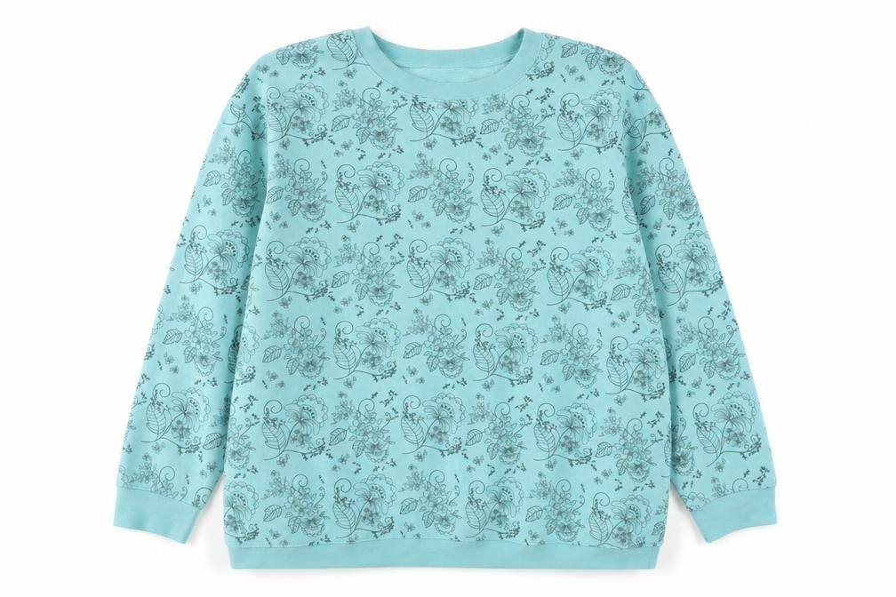 Damart Women's XL Blue Floral Pullover Sweatshirt
