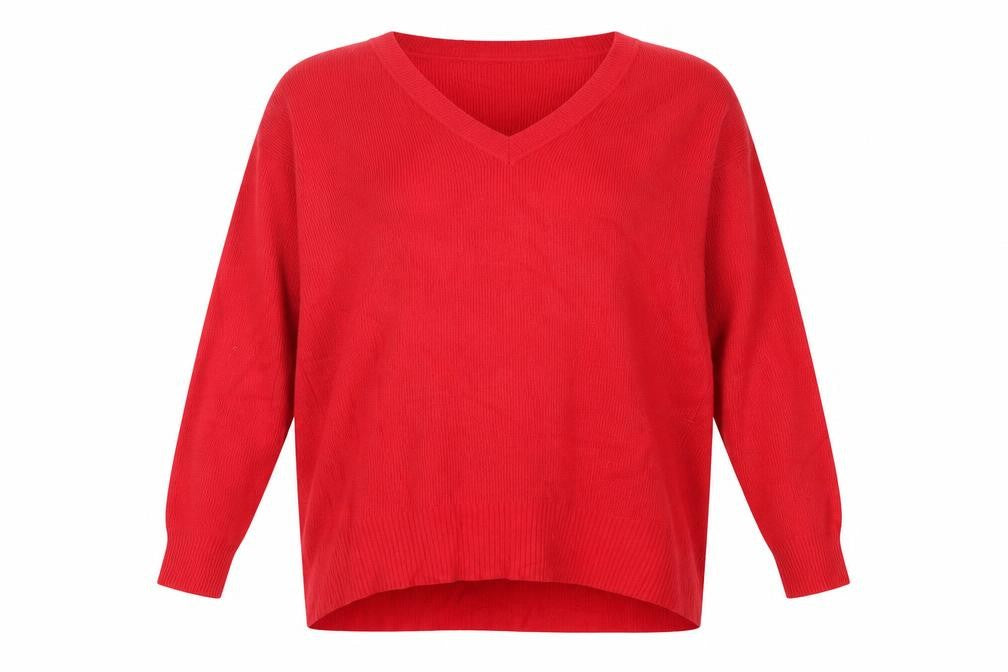 Roman Women's Red V-Neck Pullover Jumper Size 16