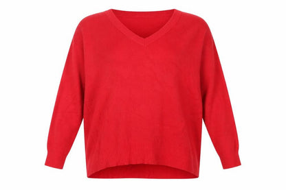 Front view of Roman Women's Red V-Neck jumper, size 16