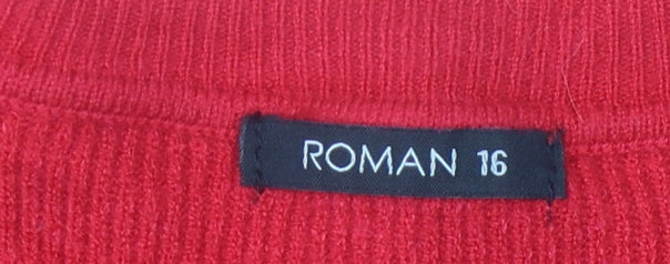 Roman Women's Red V-Neck Pullover Jumper Size 16