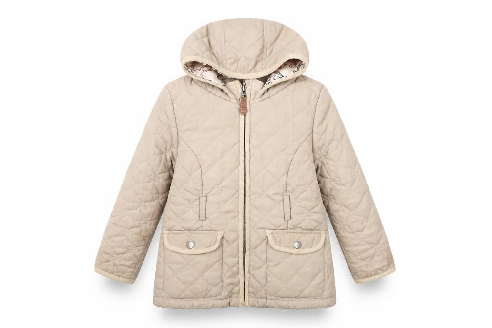 Jasper Conran Girls Beige Quilted Hooded Coat, Size 4-5