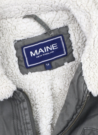 Close-up detail of Maine New England Women's Grey Parka Coat, size 14