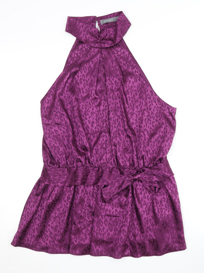 Additional front view of Principles Women's Purple Animal Print Halter Blouse