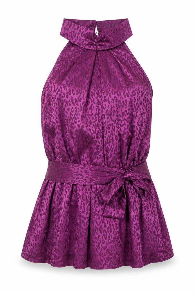 Principles Women's Purple Animal Print Halter Blouse
