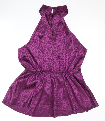 Back view of Principles Women's Purple Animal Print Halter Blouse