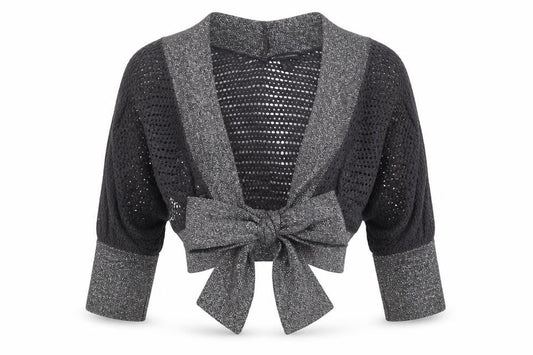 Mango Women's Black Open-Knit Shrug L