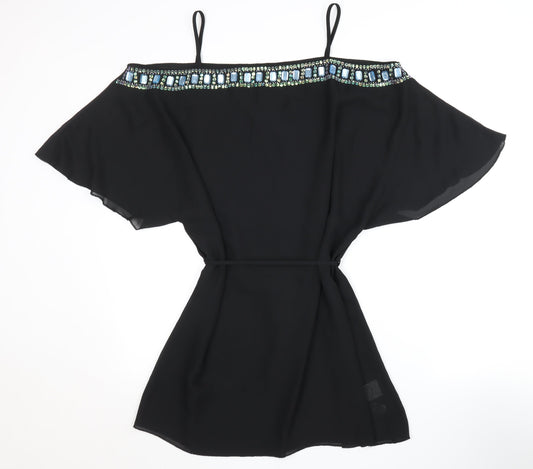 Next Women's Black Off-the-Shoulder Beaded Blouse UK 16
