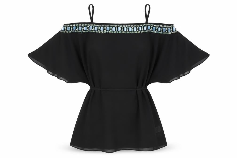 Next Women's Black Off-the-Shoulder Beaded Blouse UK 16