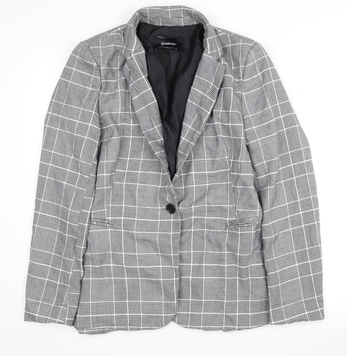 Stradivarius Women's Grey Check Blazer Suit Jacket Size 12