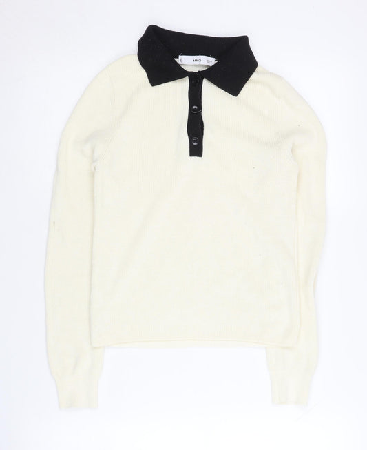 MNG Women's Ivory Collared Long Sleeve Jumper