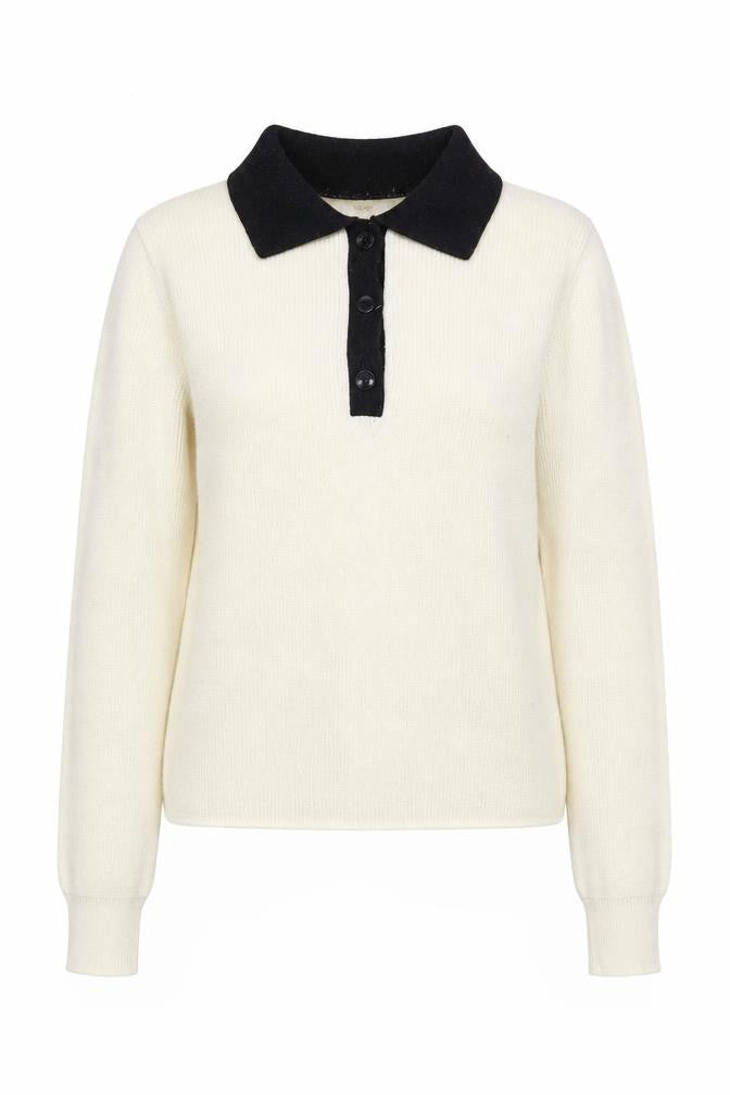 MNG Women's Ivory Collared Long Sleeve Jumper