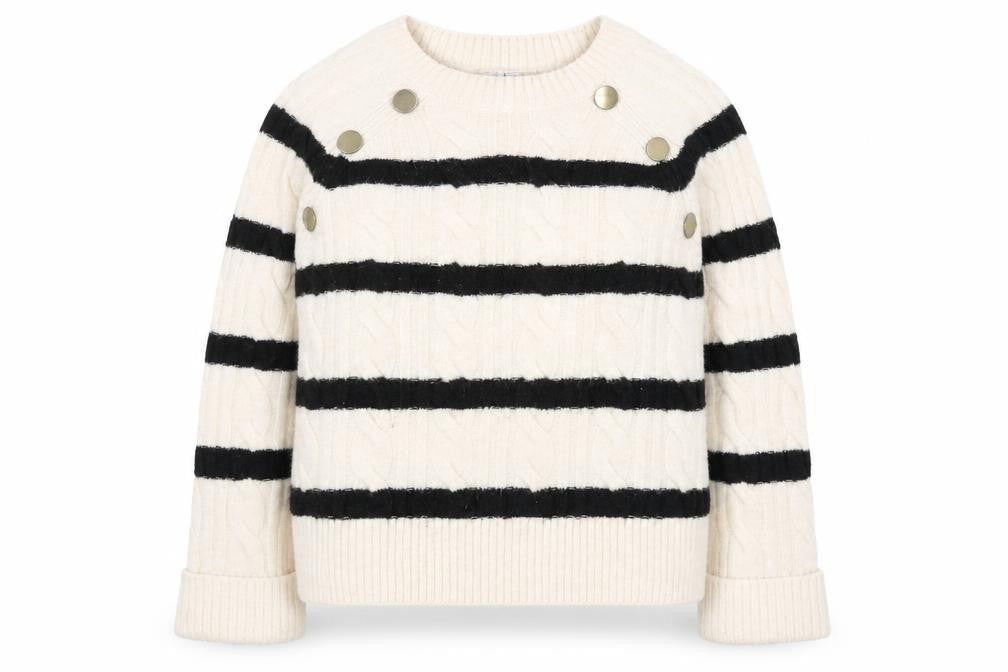 Next Women's Ivory & Black Striped Petite Jumper