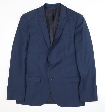 River Island Men's Blue Blazer, 40R, Polyester Wool