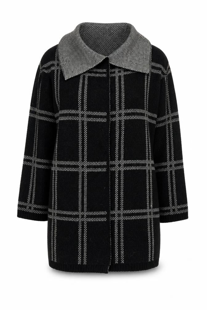 Next Women's Black Check Collared Open Front Cardigan, Size L