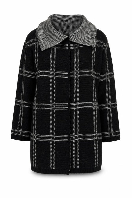 Next Women's Black Check Collared Open Front Cardigan, Size L
