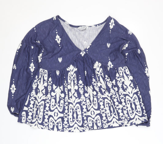 Next Women's Blue Geometric Tunic Blouse, Size 8 Petite