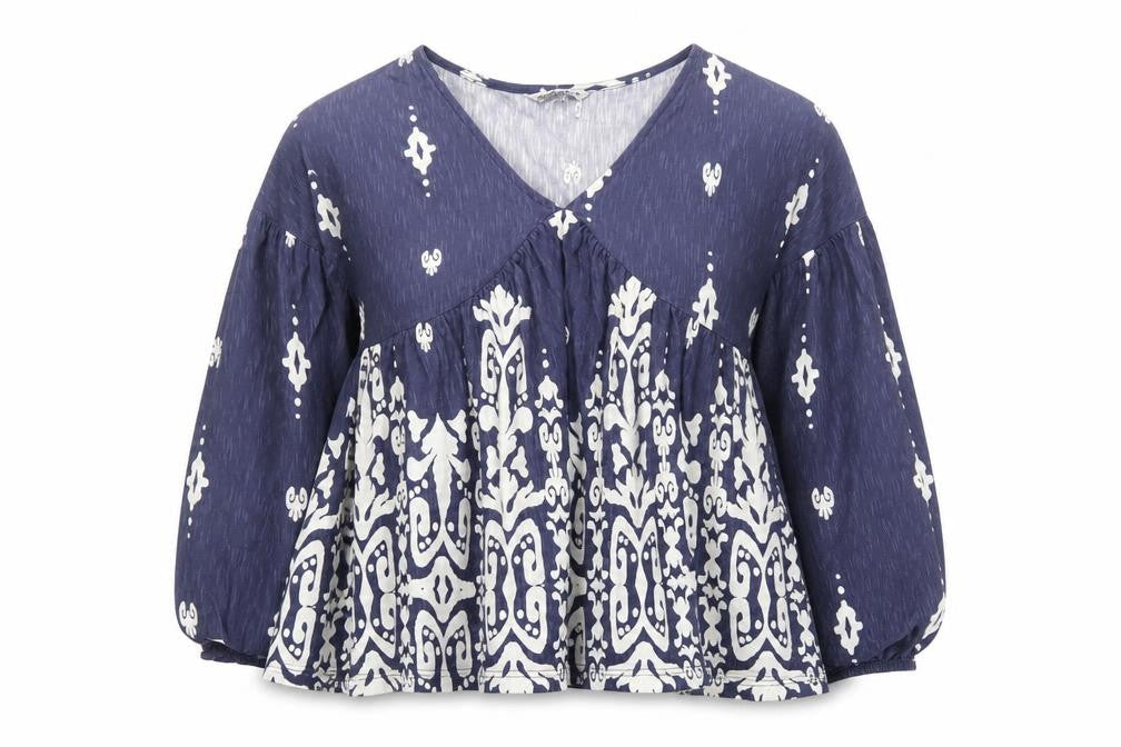Next Women's Blue Geometric Tunic Blouse, Size 8 Petite