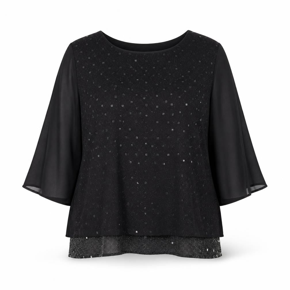 Anna Rose Women's Black Sequin Blouse XL