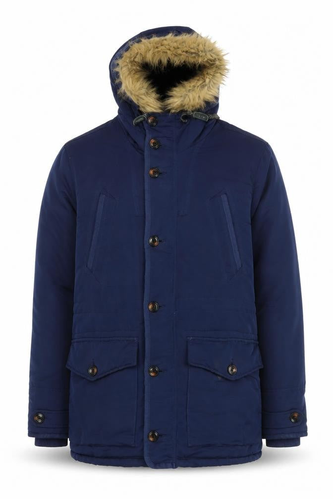 Burton Menswear Blue Hooded Parka Coat Large