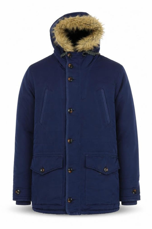 Burton Menswear Blue Hooded Parka Coat Large