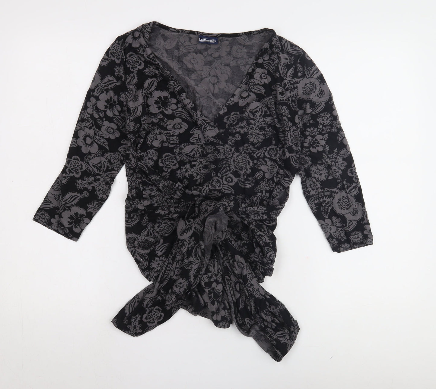 JoJo Maman Bébé Black Floral Wrap Blouse for Women M