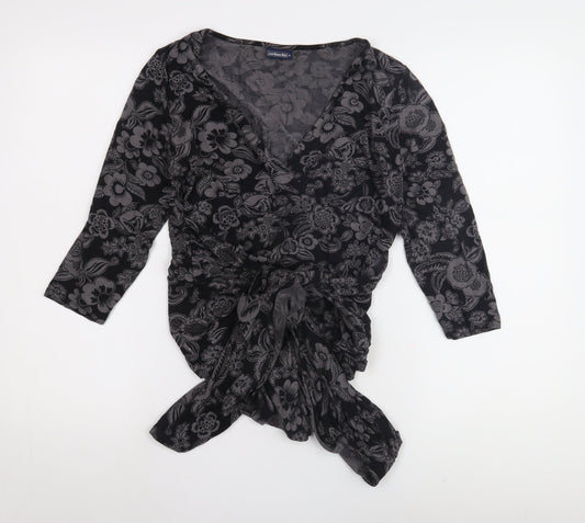 JoJo Maman Bébé Black Floral Wrap Blouse for Women M