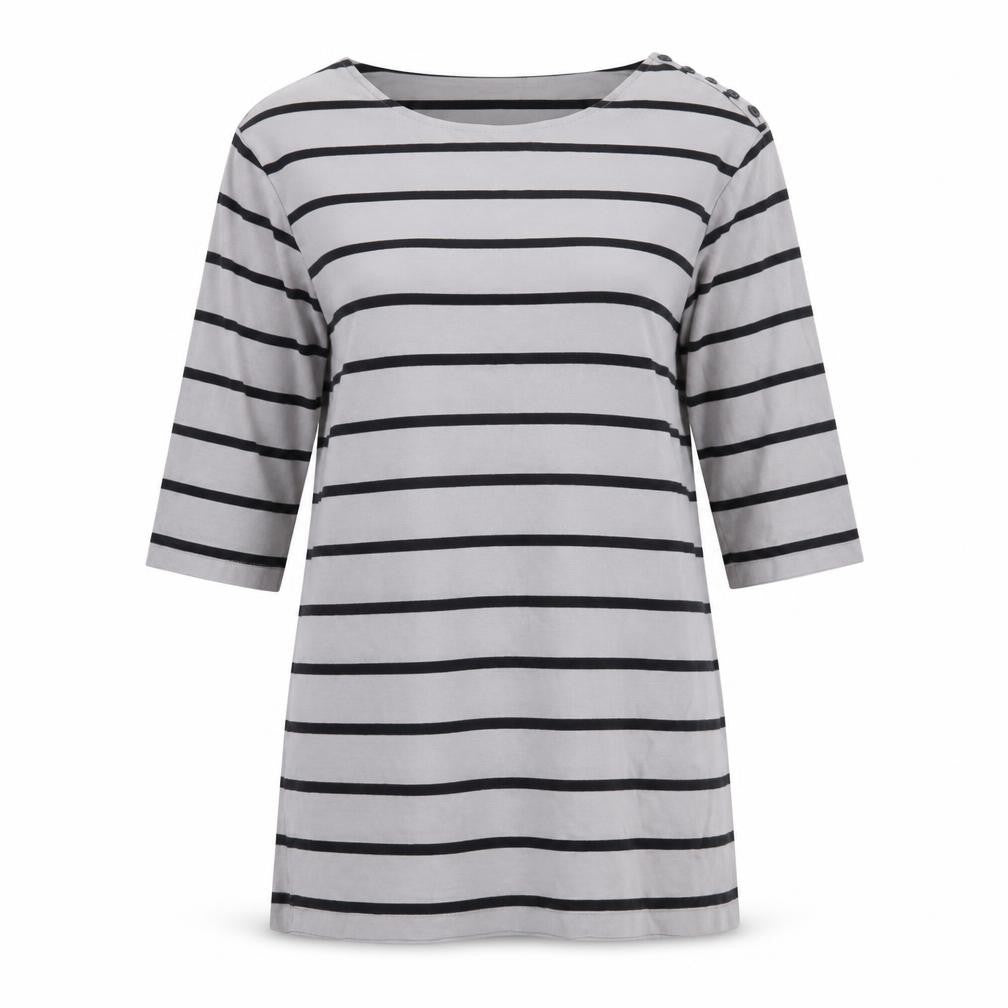 Jackpot Women's Grey Striped Top 3/4 Sleeve M