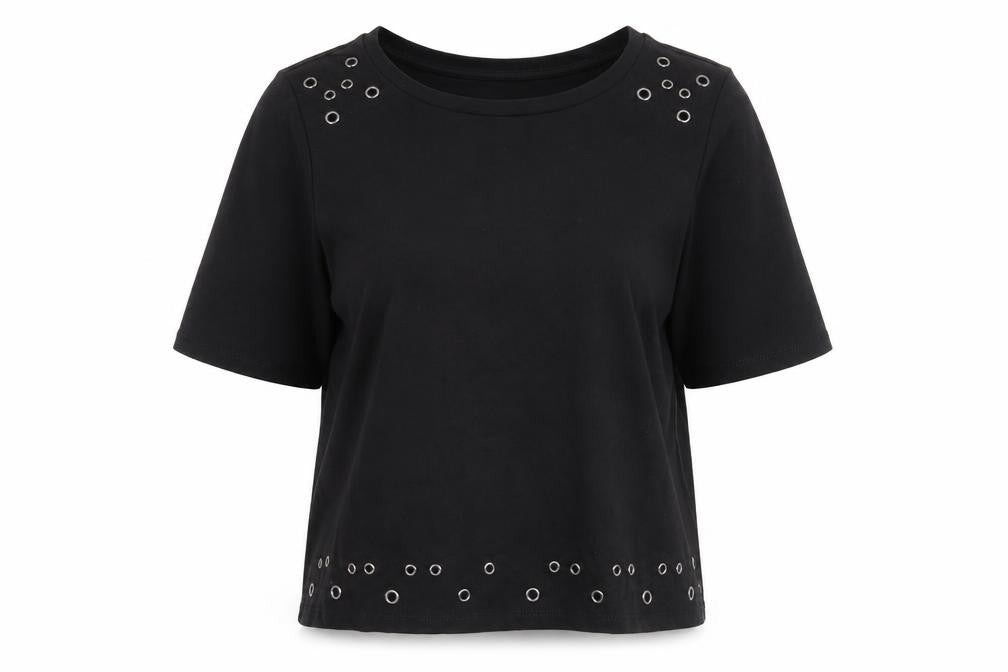 Mango Women's Black Cropped T-Shirt XS Crew Neck