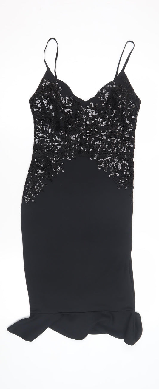 Lipsy Women's Black Bodycon Midi Dress UK 10