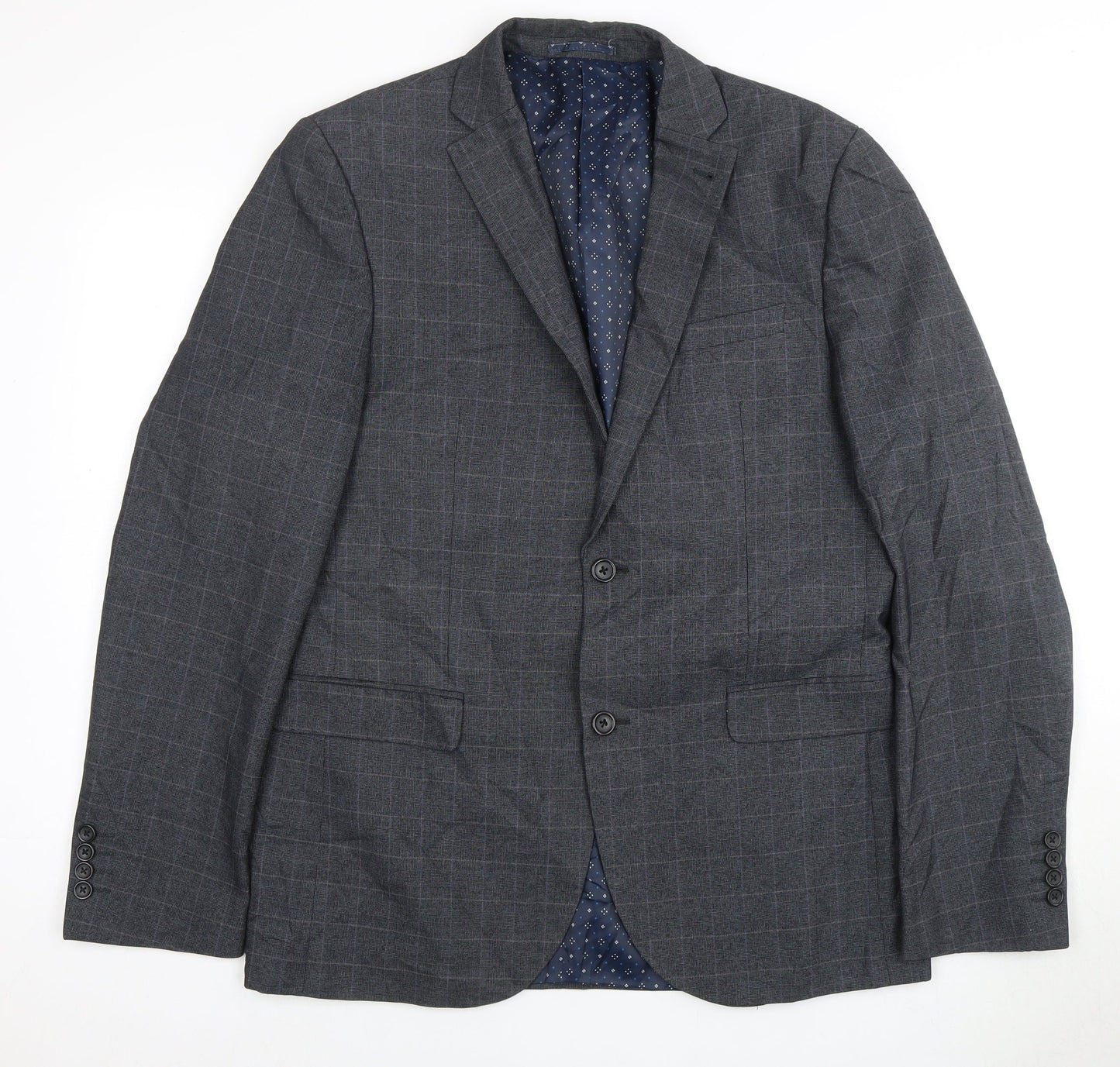 Next Men's Grey Checked Blazer, Size 42L Formal Jacket