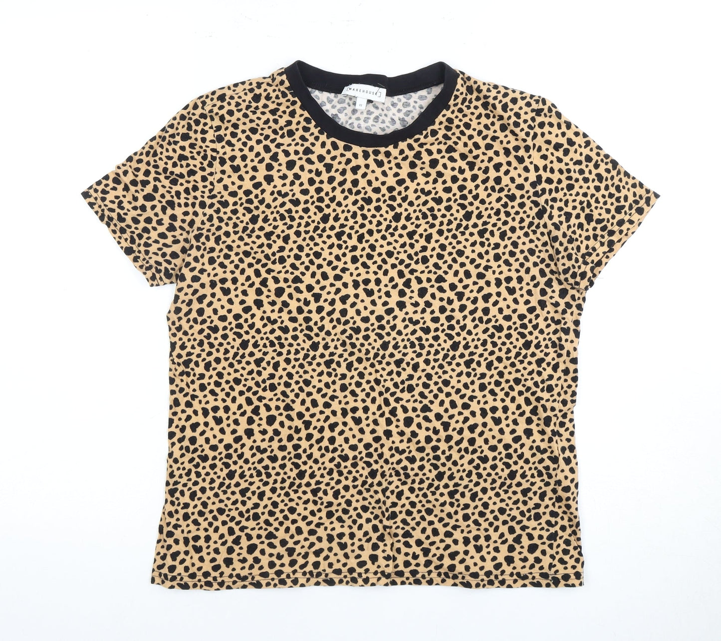 Warehouse Women's Beige Animal Print T-Shirt, UK 12
