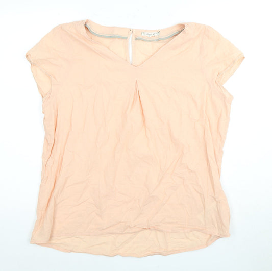 White Stuff Women's Beige Blouse UK 16 V-Neck Cotton