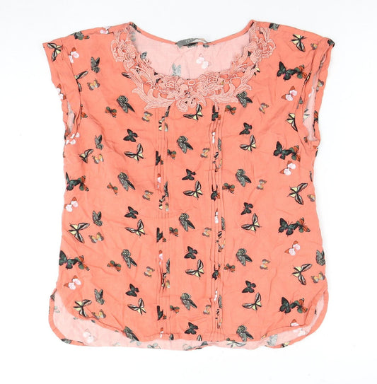 Oasis Women's Pink Butterfly Sleeveless Top, Size 10