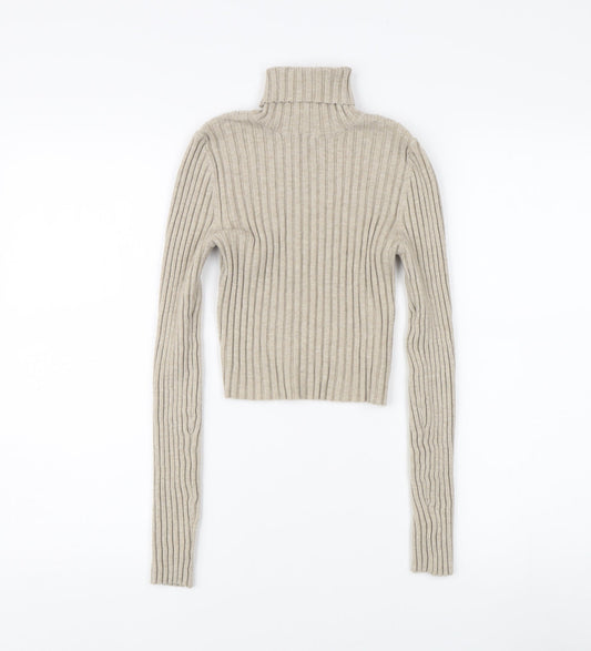 Bershka Women’s Beige Roll Neck Pullover Jumper Size S