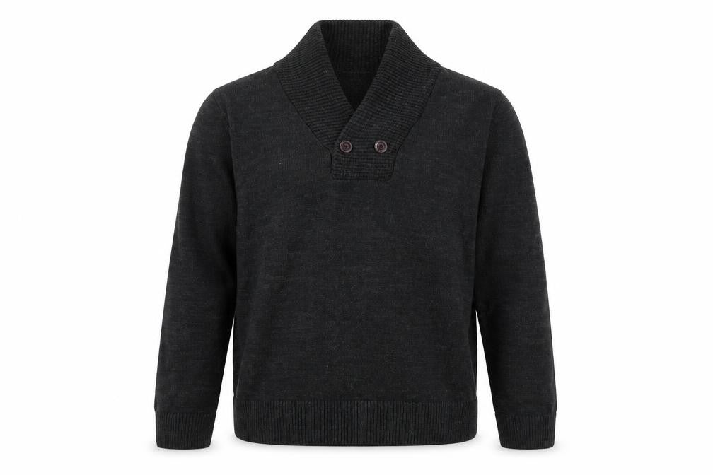 River Island Men's Black XL Jumper, Button Accent