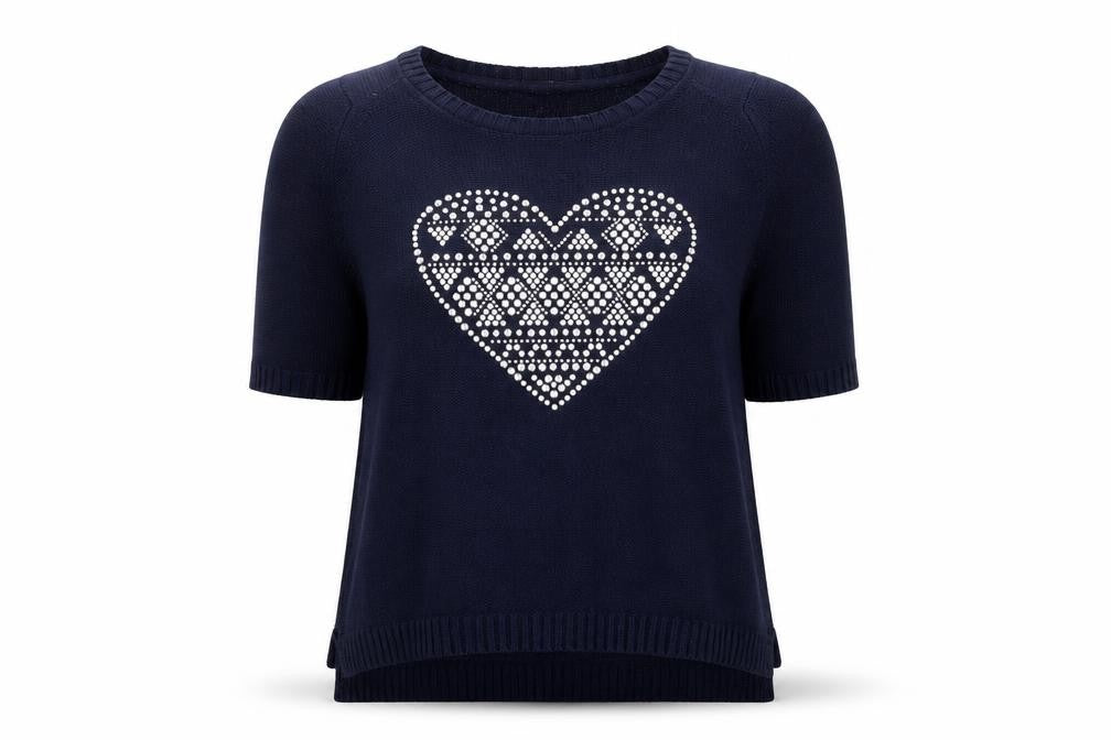 E. Women's Blue Pullover Jumper with Heart Design - Size 18