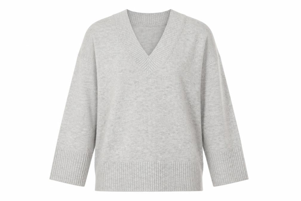 Marks & Spencer Women's Grey V-Neck Knit Jumper - L