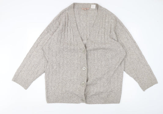 H&M Women's Grey Cardigan, M, Cable-Knit V-Neck