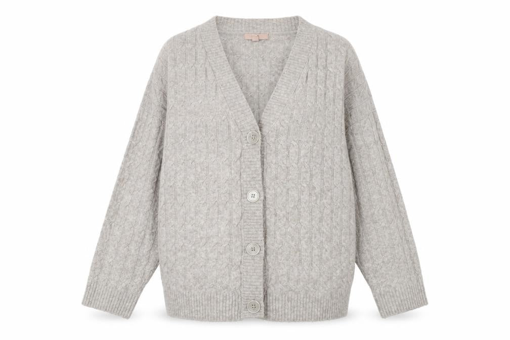 H&M Women's Grey Cardigan, M, Cable-Knit V-Neck
