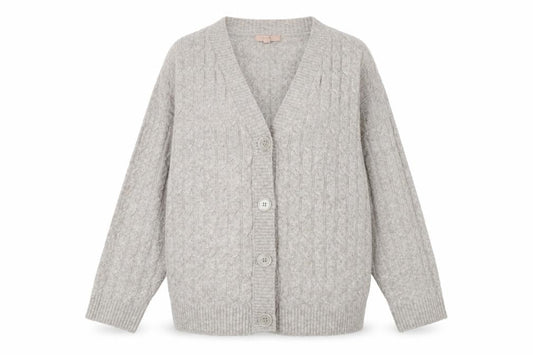 H&M Women's Grey Cardigan, M, Cable-Knit V-Neck