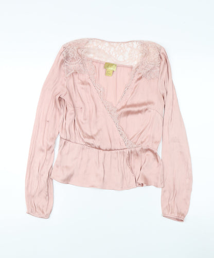 H&M Women's Pink Lace Wrap Blouse, Size 8, Elegant Style